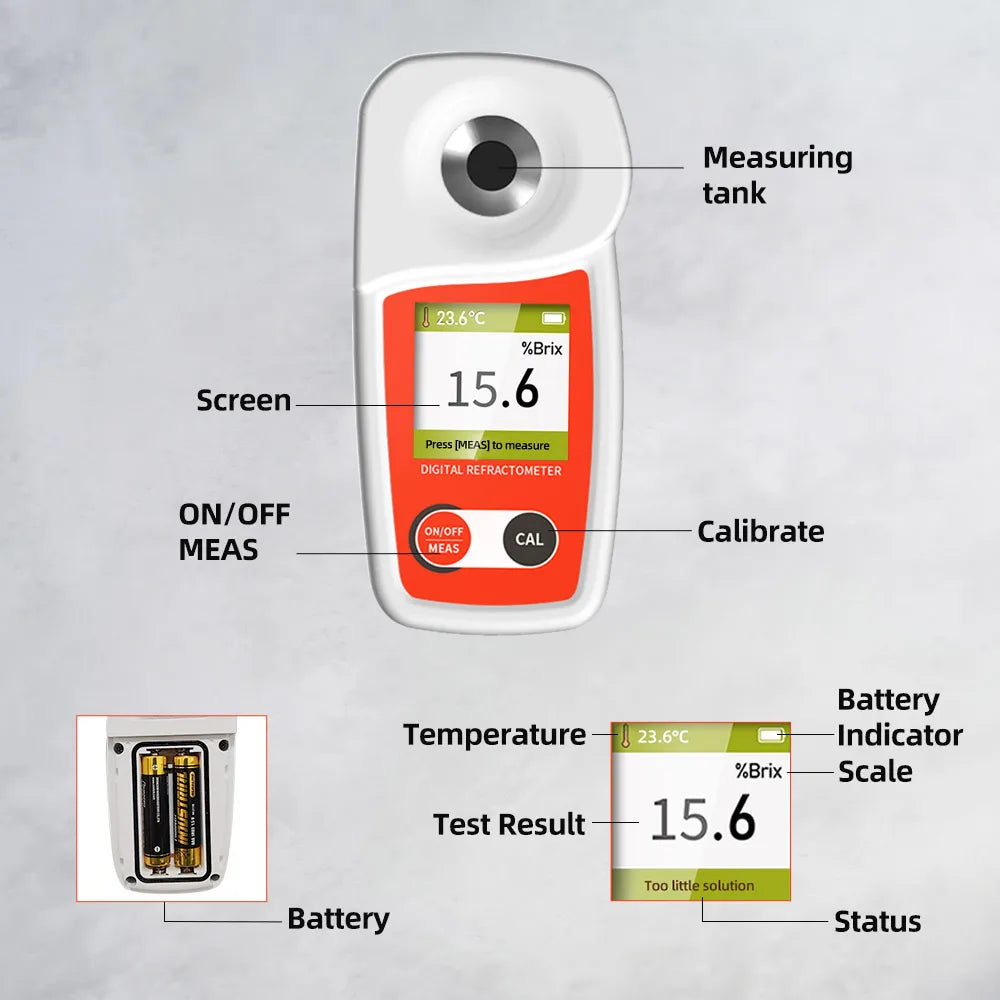 Digital Brix Refractometer - 0-55% Sugar Meter for Fruit